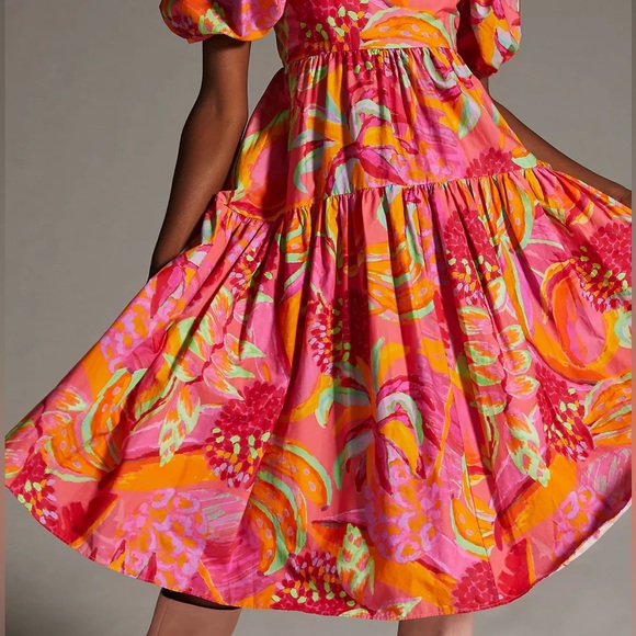 Anthropologie Farm Rio Tropical Puff-Sleeve Midi Dress - Picture 9 of 16